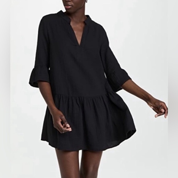 Monrow Dresses & Skirts - Monrow Easy Fit Black Cotton Popover Swing Dress Medium Neutral Capsule Wardrobe